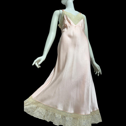 Barbara Lee, 1930s Rayon & Silk Slip Dress: Vintage Bias Cut Pale Pink Bemberg Nightgown