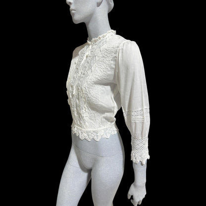 1910 Vintage Antique Edwardian Top, 1900s white batiste cotton and lace blouse