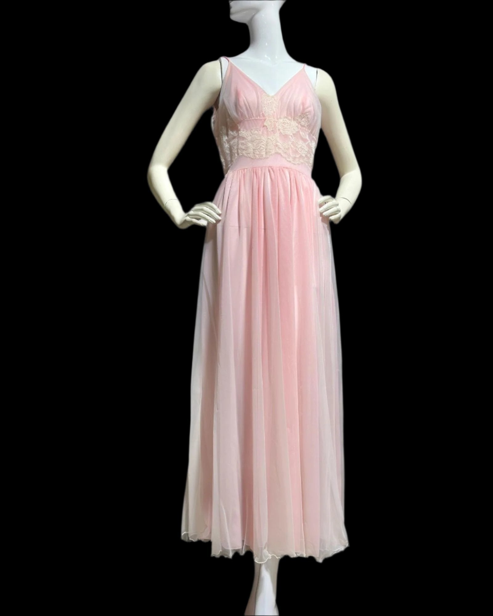 GLYDON'S Hollywood 1950s vintage nightgown, slip dress, sheer pale pink full length night dress