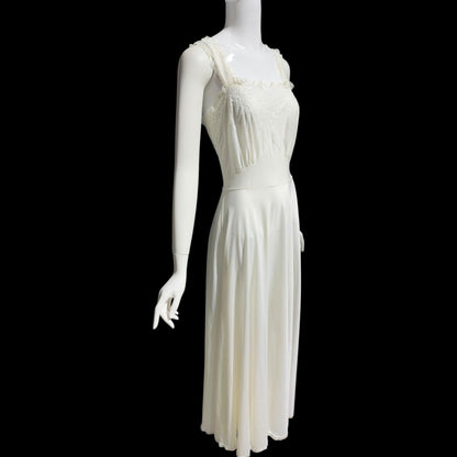 Kickernick, vintage 1940s Nightgown slip dress, white nylon scalloped full sweep night dress, full length