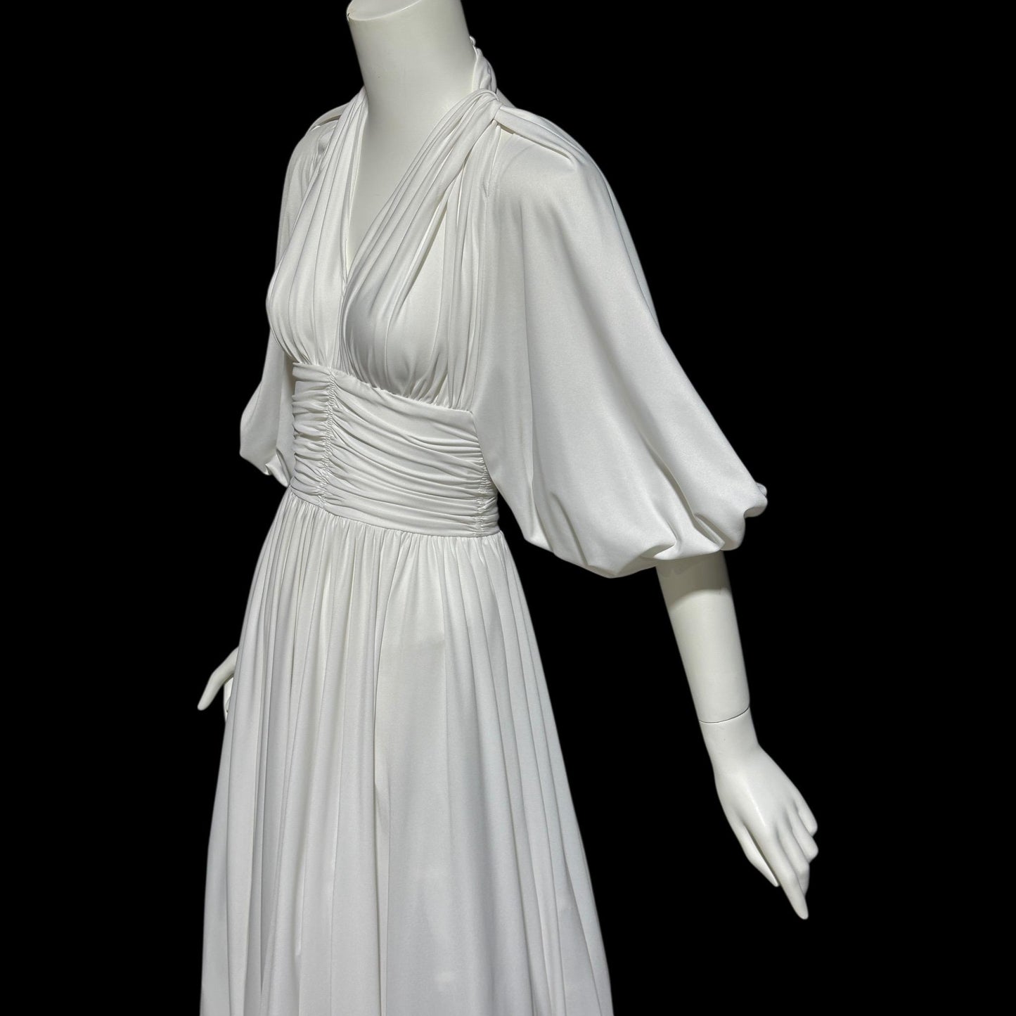 JACK HARTLEY, vintage 1970s evening gown dress, white jersey summer party dress