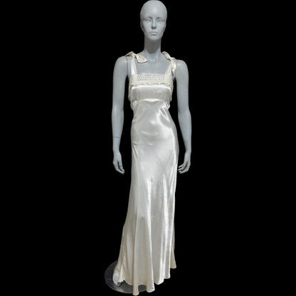 1940s vintage Nightgown slip dress, Shiny bias cut bridal white full length night dress