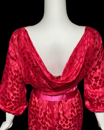 VICTOR COSTA, vintage 1970s evening dress, Hot Pink cowl back gown