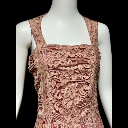 1930s vintage evening dress, Dusty pink lace sheath gown, fully lined