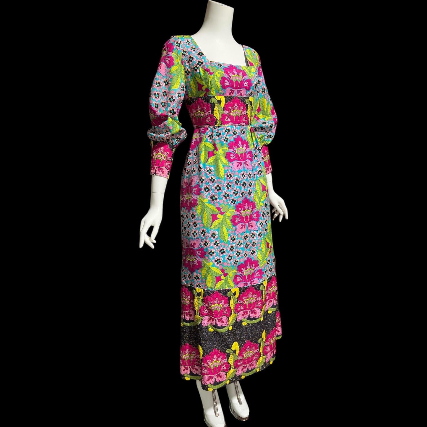 DESIGN THAI BANGKOK, Bergdorf Goodman, vintage 1960s dress, 100% silk floral maxi dress