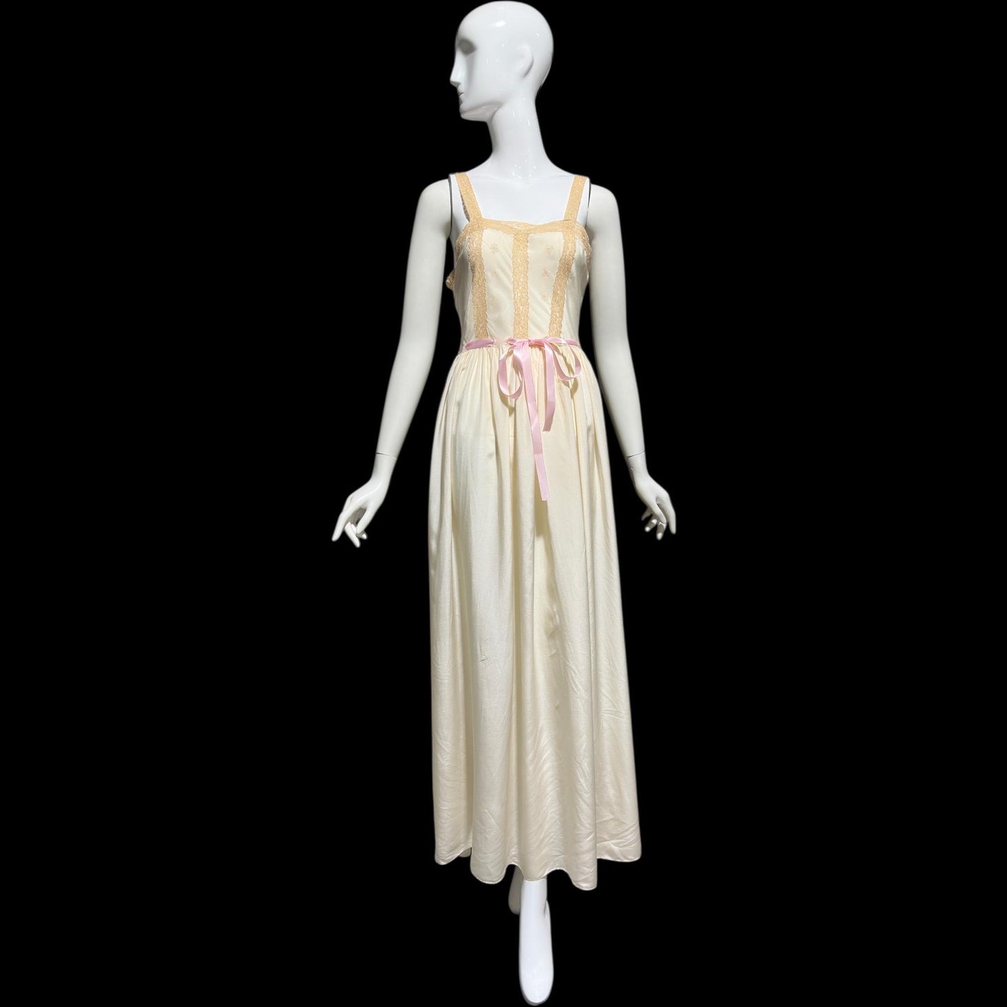 VERONICA vintage 1940s Silk Nightgown slip dress, Hand Made Pure Silk embroidered lace slip dress