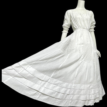 1900s Antique Victorian wedding dress, vintage white batiste cotton gown, Edwardian bride