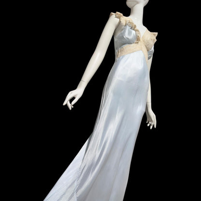 1940s vintage nightgown slip dress, INTERNATIONAL, dusty blue rayon lingerie dress