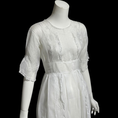 1900s Antique Victorian wedding dress, vintage white batiste cotton lawn gown, Edwardian day dress