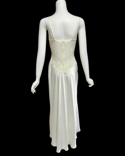JONQUIL Diane Samandi, vintage 1980s nightgown robe set, White bridal peignoir dressing gown and slip dress