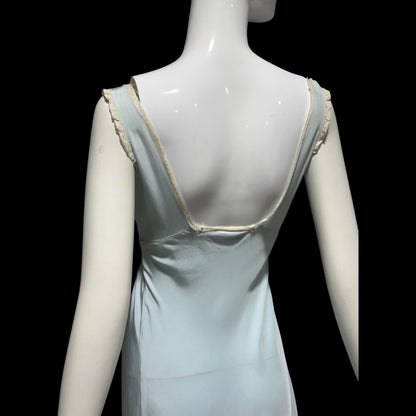 TROUSSEAUX vintage 1940s nightgown slip dress, powder blue rayon lingerie dress, full length