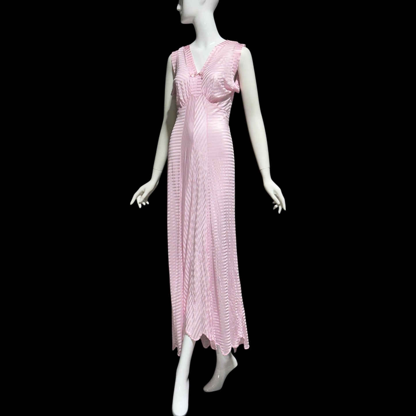 LORRAINE vintage 1940s Nightgown Slip Dress: Pink Shadow Stripe Rayon Night dress