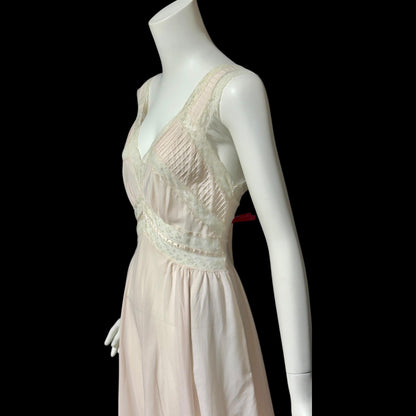FISCHER HEAVENLY LINGERIE, vintage 1950s nightgown slip dress, ethereal soft pink and white lace