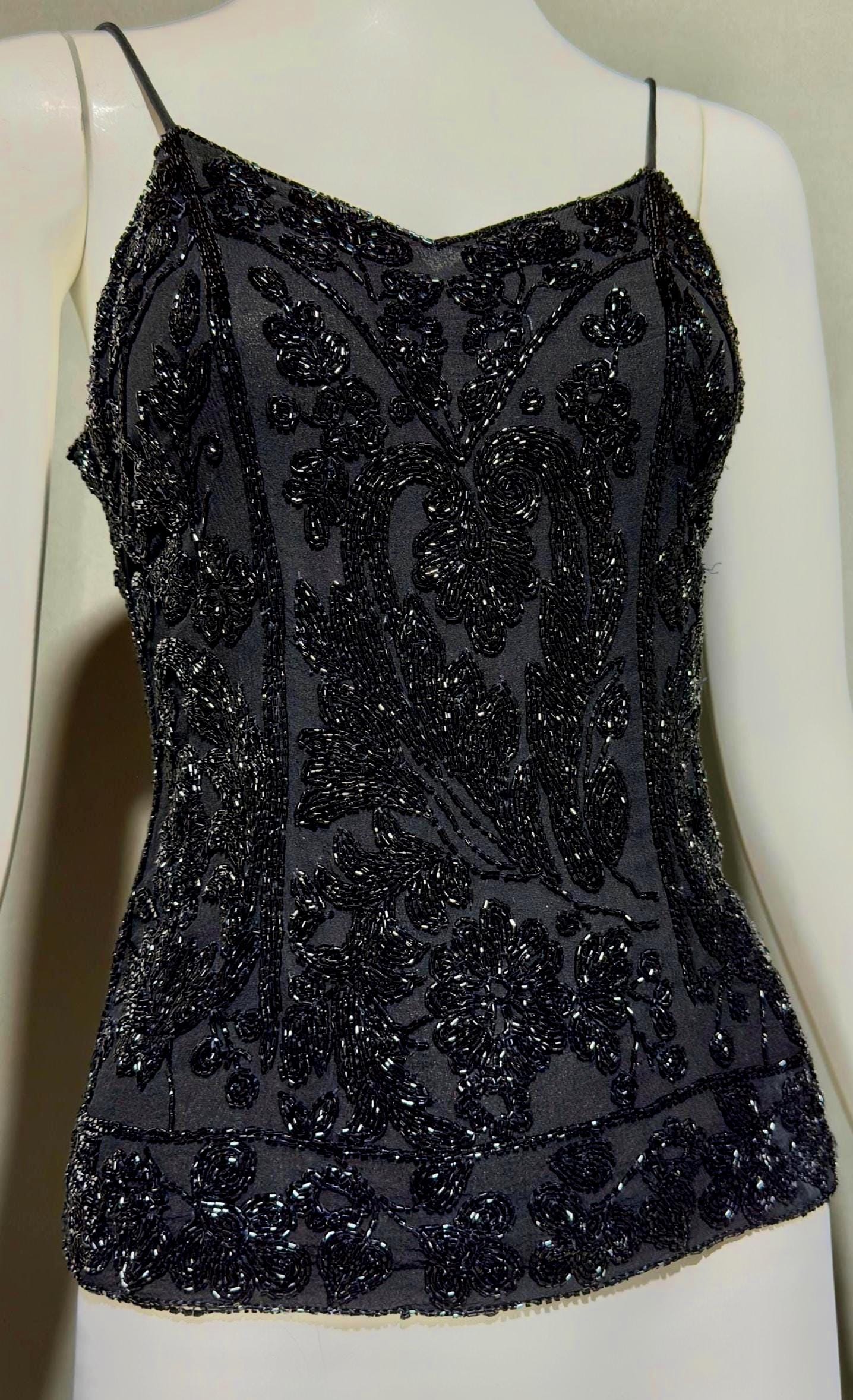 EAVIS and BROWN vintage 1980s Beaded Silk Camisole Top, Evening Wear
