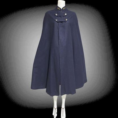 1940s vintage nurses cape, Collegiate Cap & Gown, WWII Navy Blue and red wool Nurses Cape