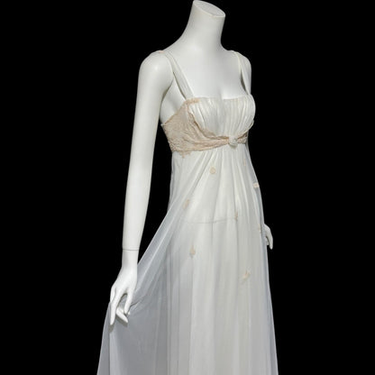 SAKS FIFTH AVENUE, vintage 1950s peignoir set, sheer white bridal nightgown slip dress and dressing gown