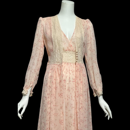 FLOBERT, vintage nightgown robe set, 1930s 1940s FLORAL pink rose buds bias cut sheath slip dress and peignoir set
