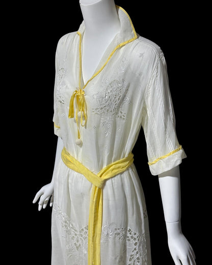 1920s vintage dress, Antique Hungarian sheer White cotton batiste shift lawn dress