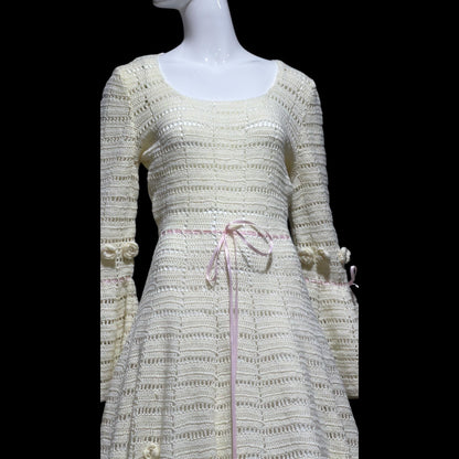 1970s Vintage evening wedding Dress: Hand crochet Mexican style Bohemian Gown - STRETCHY Large