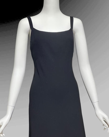 PAULINE TRIGERE, vintage 1980s evening dress, Black crepe sheath slip dress