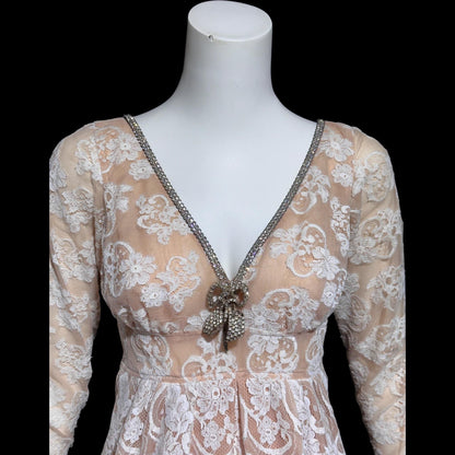 LILLIE RUBIN COLLECTION 700, vintage 1960s evening dress gown, white lace regency style formal gown