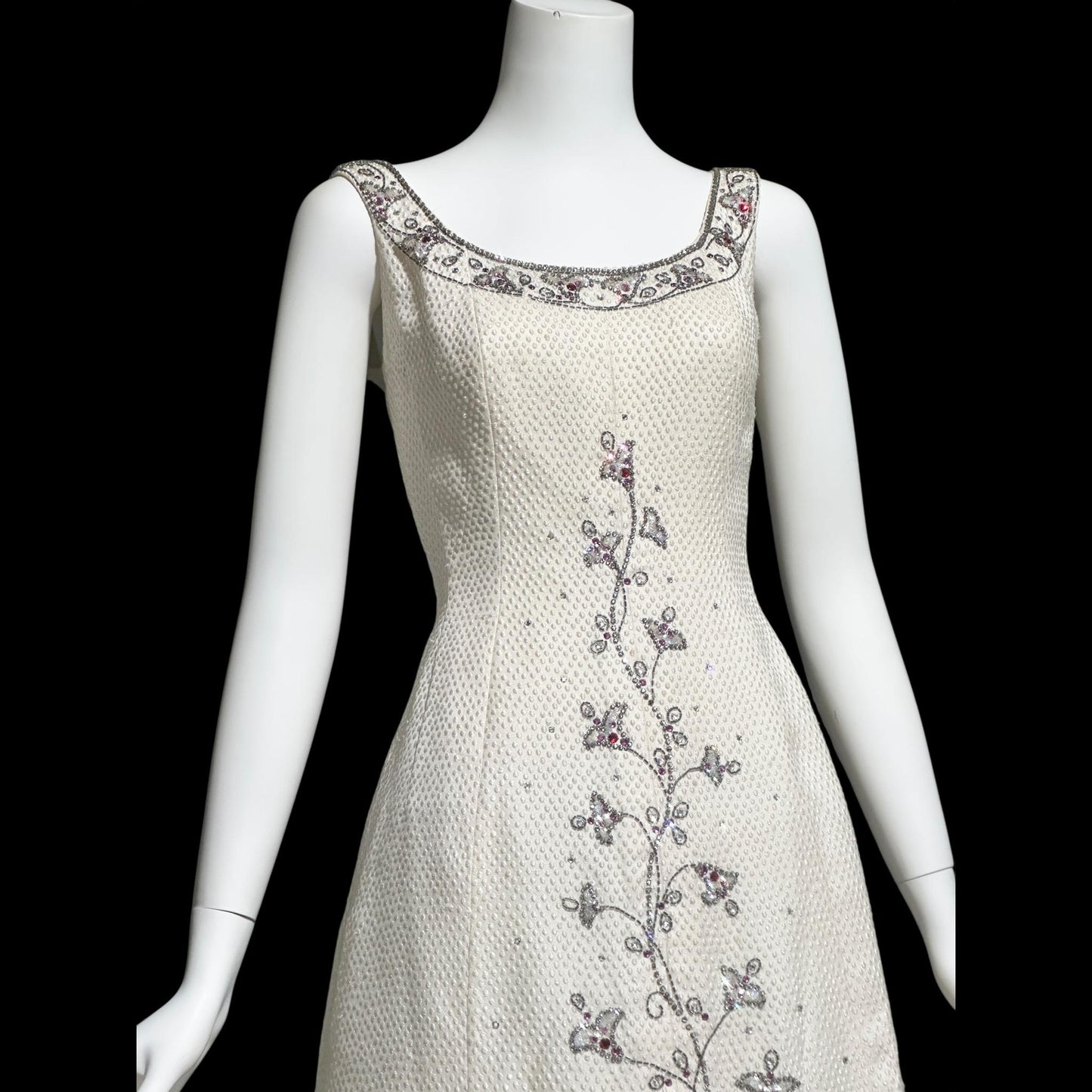 JEAN LOUIS 1960s vintage White beaded evening dress, ball gown Wedding dress, Beads and Rhinestones Sparkle