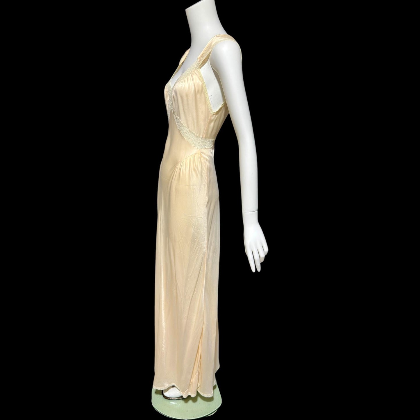 LAROS, vintage 1940s nightgown slip dress, soft peach bias cut Bemberg rayon slip dress