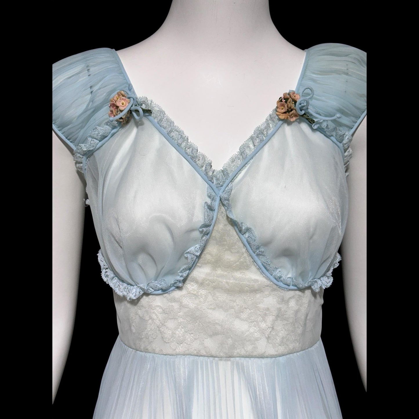 1940s Sheer Nightgown Slip Dress: Totally sheer powder blue micro pleat Old Hollywood Night Dress