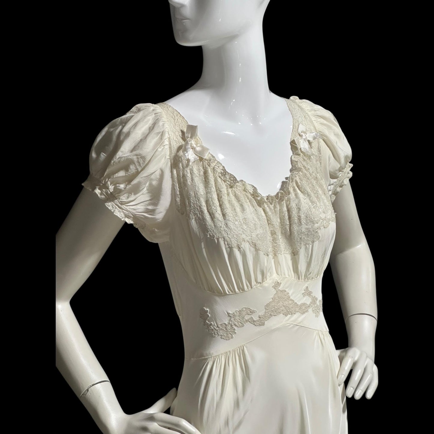 TROUSSEAU vintage 1940s nightgown slip dress, creamy white rayon night dress, full length