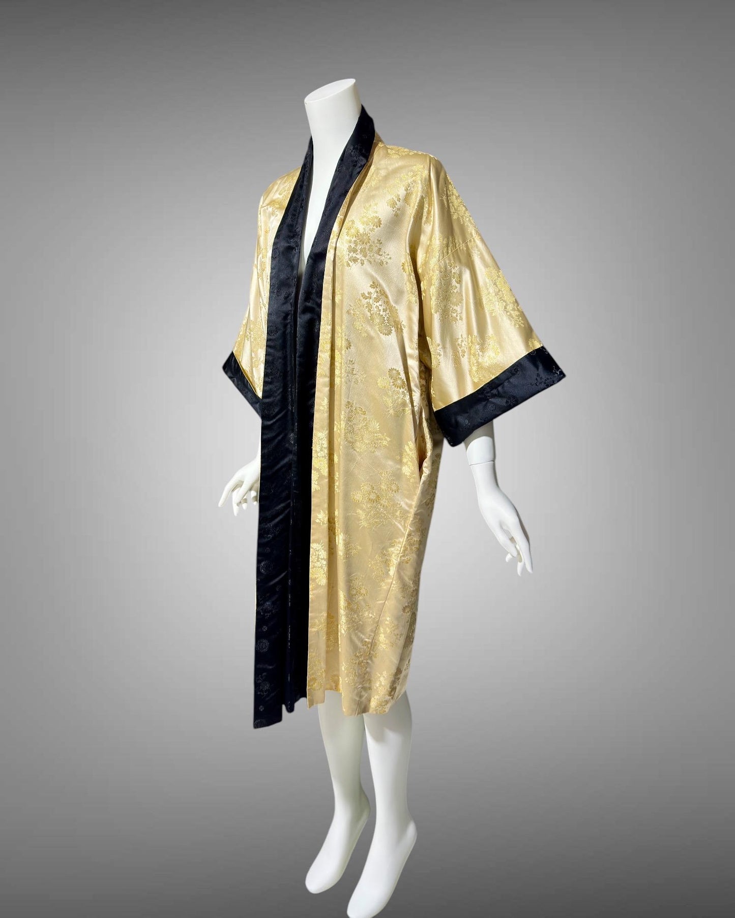 HAYASHI vintage 1960s evening coat, Reversible Gold Black Silk Satin Japanese duster opera coat