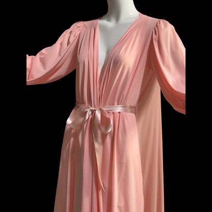 CLAIRE SANDRA Lucie Ann, vintage 1960s dressing gown robe, pink hostess dress peignoir, grecian goddess house dress