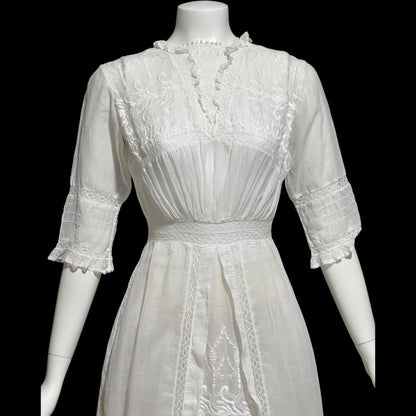 1900s Antique Victorian wedding dress, vintage white batiste cotton gown, Edwardian bride