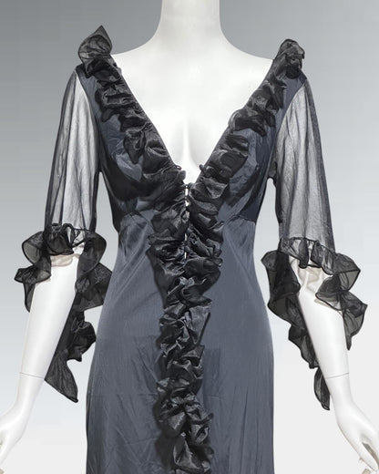 GLYDONS, vintage 1970s nightgown dress, Black sheer see through vampy house dress