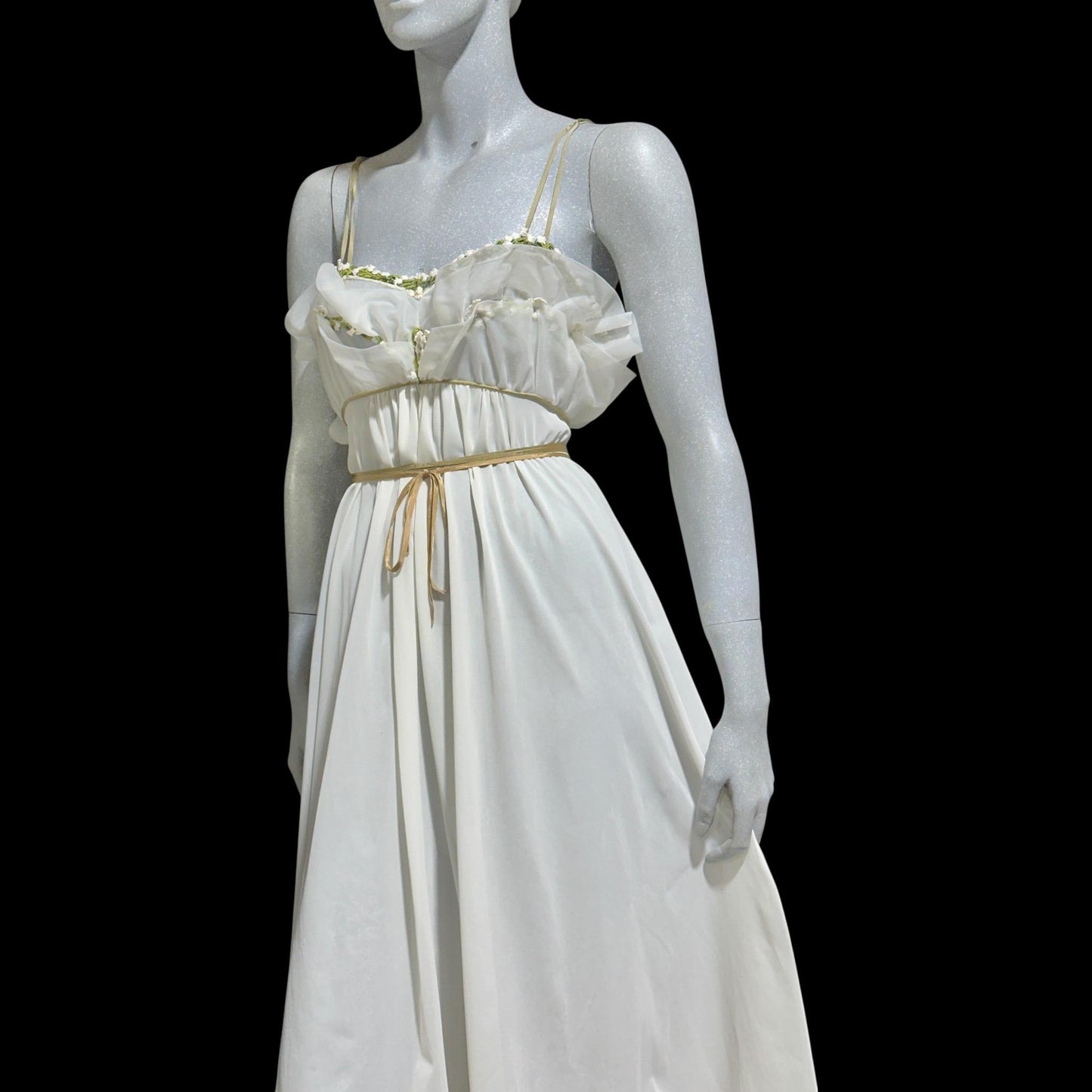 EYEFUL vintage 1950s nightgown slip dress, ethereal fairy garden nymph white nylon w/ lilies of the valley
