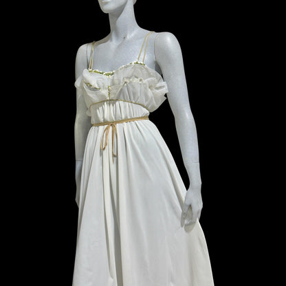 EYEFUL vintage 1950s nightgown slip dress, ethereal fairy garden nymph white nylon w/ lilies of the valley