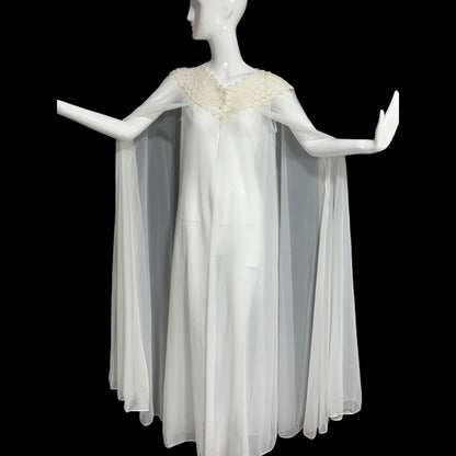 COUTURE INTERNATIONALE by Norman Hartnell, vintage dressing gown, 1960s sheer double chiffon white robe
