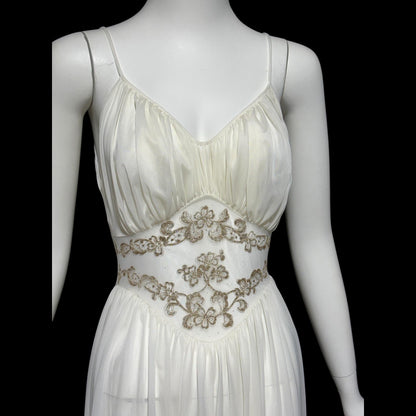 ROGERS vintage 1950s nightgown slip dress, ethereal white chiffon full length wedding night gown