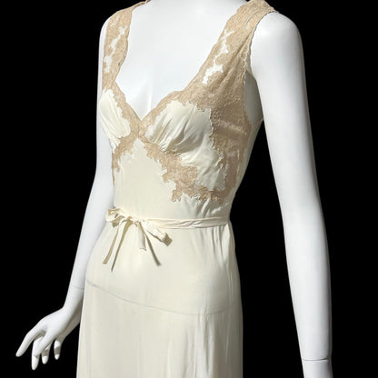 YOLANDE vintage 1930s Nightgown slip dress, Hand Made pure silk ecru wedding night dress