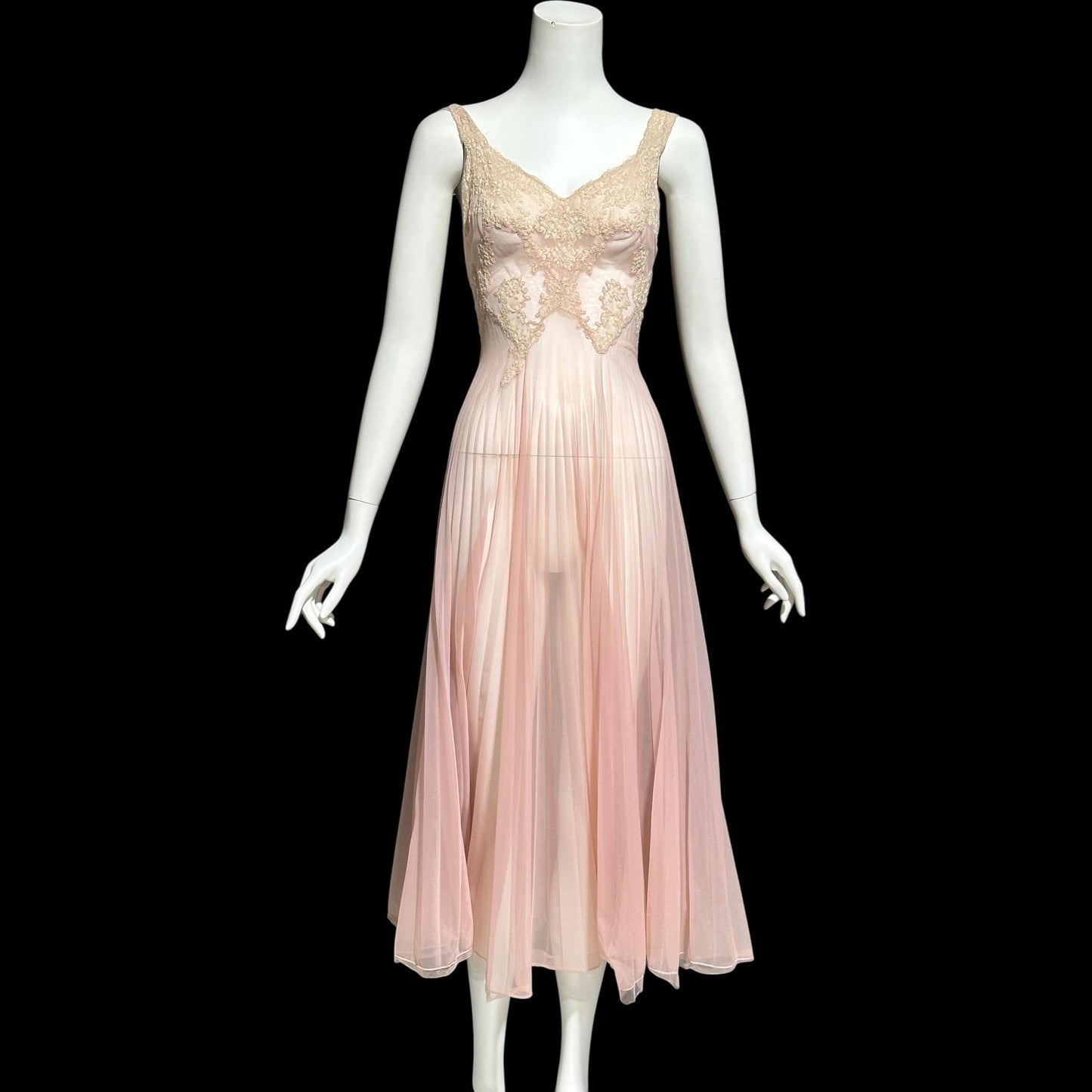 VANITY FAIR Peignoir set, Vintage 1940s Dusty Pink pleated bridal slip dress and robe
