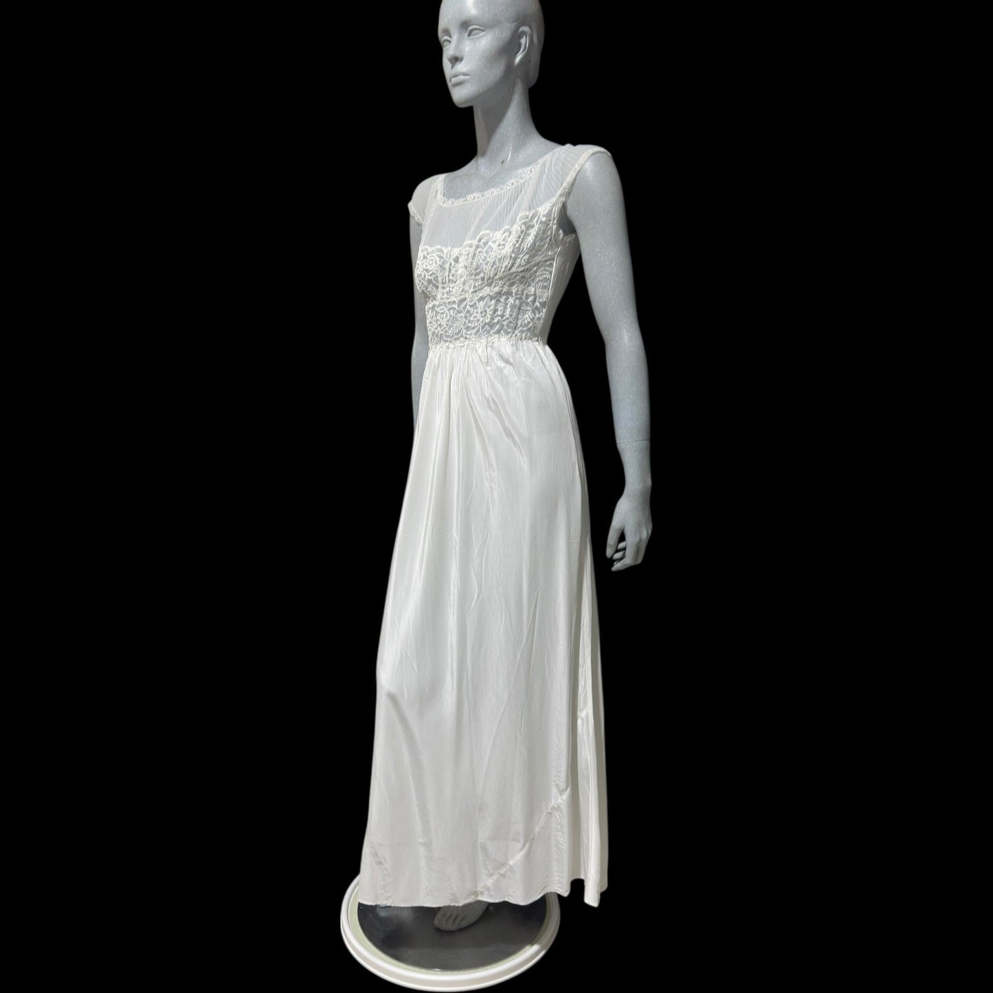 ARISTOCRAFT vintage 1940s nightgown slip dress, white sheer lace gown, bridal negligee lingerie dress