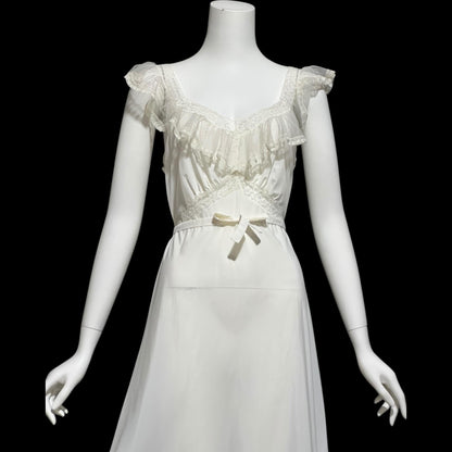 WONDER MAID, vintage 1940s nightgown slip dress, white nylon slip dress