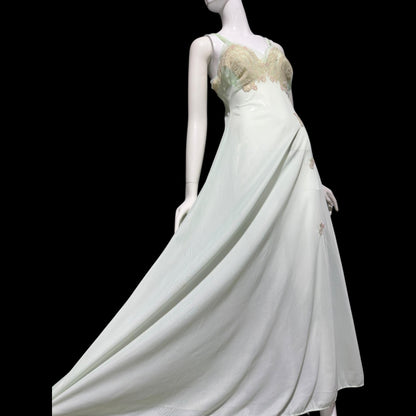 VAN RAALTE MYTH vintage 1950s Nightgown Slip Dress: Pale celadon green Nylon beaded night Dress