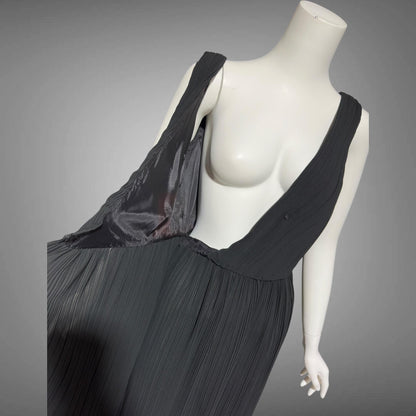 MARSHALL ROUSSO Las Vegas, vintage 1970s evening dress, black pleated plisse wrap front grecian goddess gown