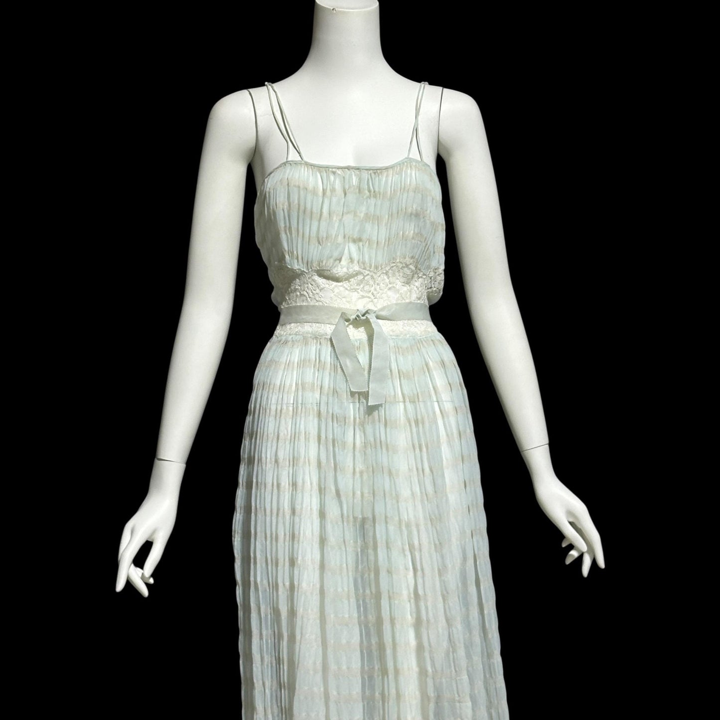 TULA, vintage 1940s nightgown robe set, powder blue striped sheer seersucker peignoir set