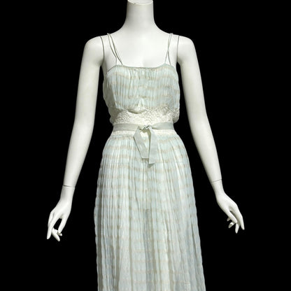 TULA, vintage 1940s nightgown robe set, powder blue striped sheer seersucker peignoir set