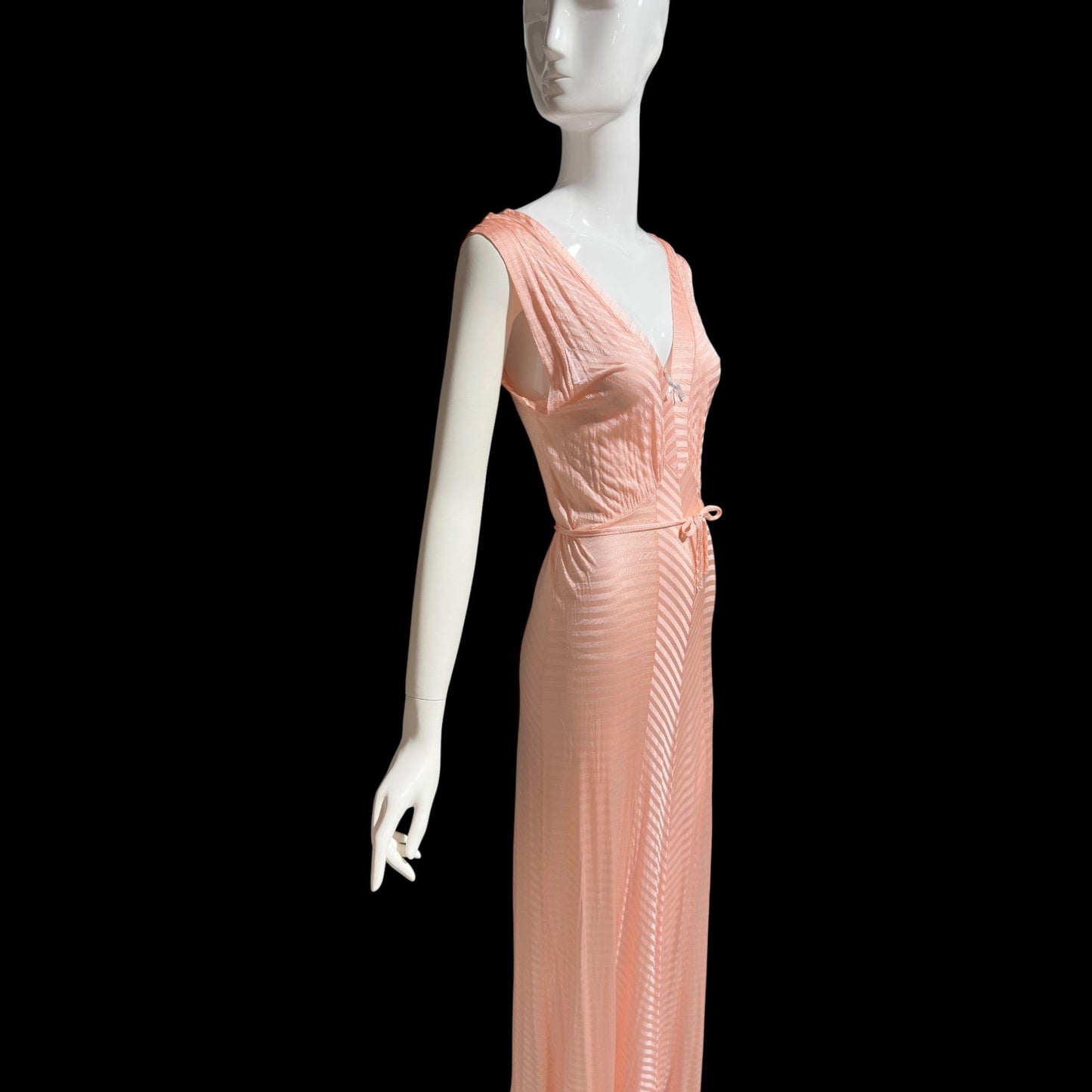 LORRAINE vintage 1940s nightgown slip dress, Shiny peachy pink bias cut slip dress, full length