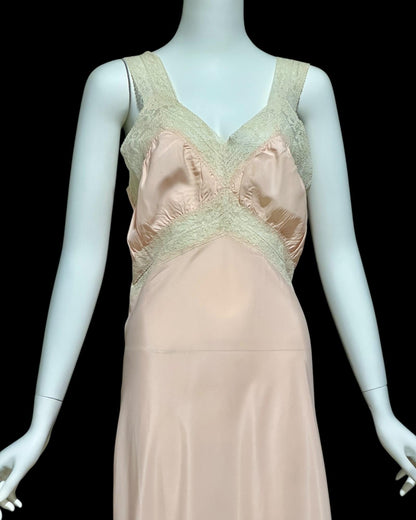 1940s vintage Nightgown slip dress, Custom Made pink bias cut lacy slip dress