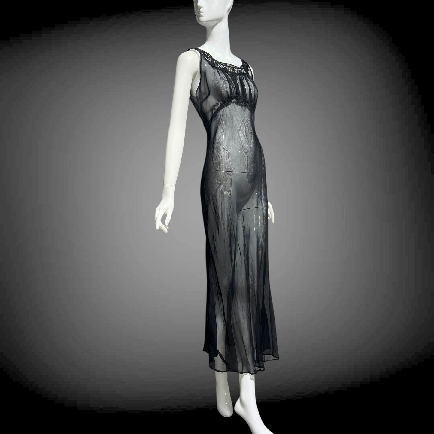 1930s vintage Nightgown slip dress, sheer sultry black night dress, bias cut with lace