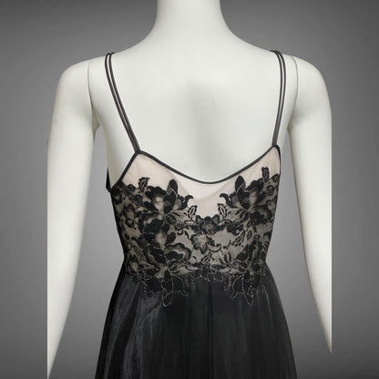 VANITY FAIR, vintage 1950s Nightgown Slip Dress, Dramatic black and silver double layer full sweep gown