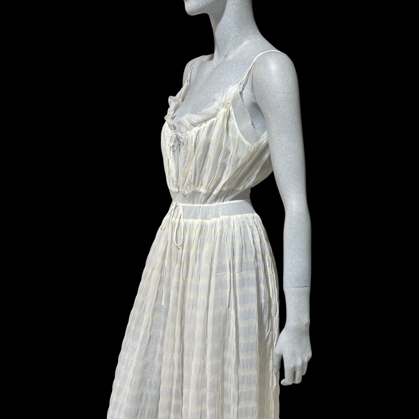 IRIS vintage 1930s Nightgown slip dress, ethereal white sheer waffled nylon lingerie dress